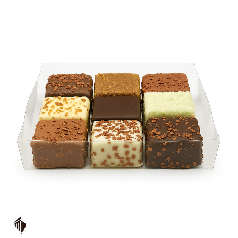 Choco Mousse Cubes Mix 9 τεμαχίων – πολυτελής συσκευασία με βελγικά χειροποίητα σοκολατάκια σε ποικιλία γεύσεων και σοκολάτας